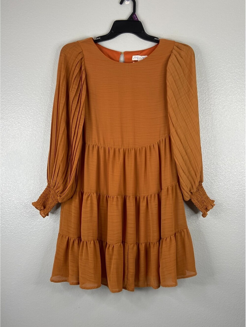 She + Sky Women Small Burnt Orange Dress Babydoll Tiered Casual Summer
